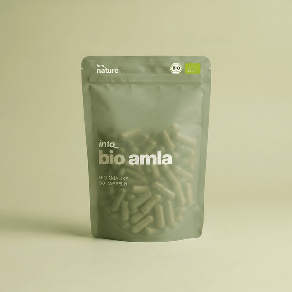 Verpackung der Into Nature Bio Amla Pulver Kapseln Vorderansicht