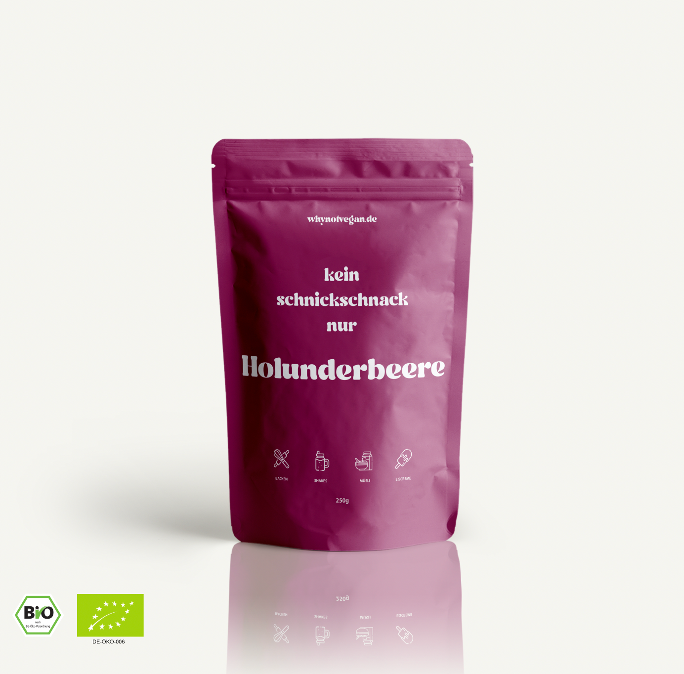 Gefriergetrocknetes Bio-Holunderbeerpulver von whynotvegan?, intensiv violettes Fruchtpulver aus 100% wilden Holunderbeeren, ohne Zusätze, ideal für Smoothies, Joghurt, Backwaren und Desserts